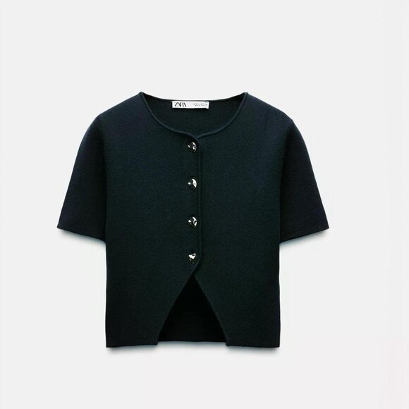 Zara Cropped Knit Top - Green-blue - new with tags (size: small) - Picture 1 of 7